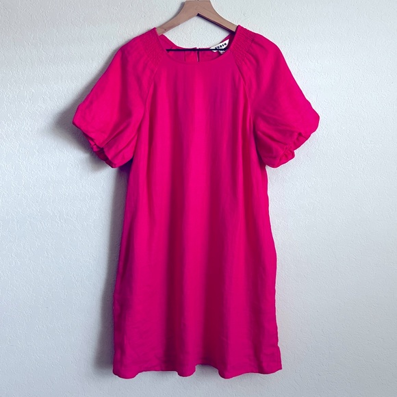 BODEN Linen Pink Mini Dress Smocking Puffy Statement Sleeves 12 NWT - Picture 10 of 15